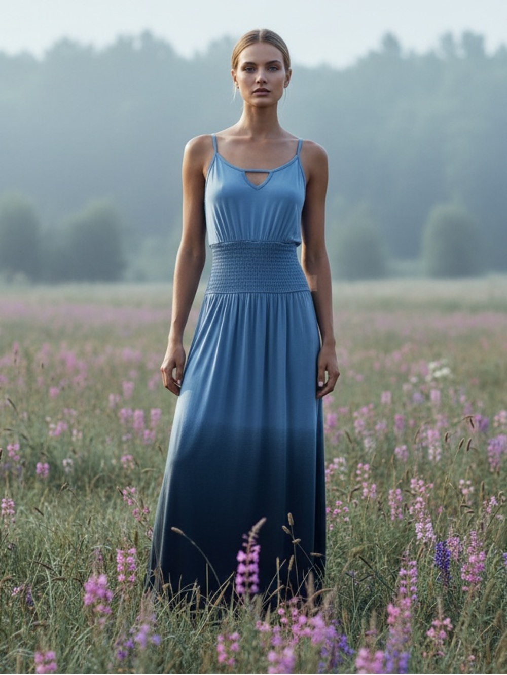 Promesa Ombrรฉ Gradient Blue Maxi Dress With Smocked Waistband